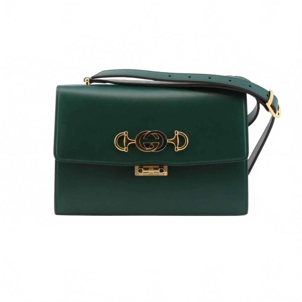 NEW GUCCI women's zumi smooth leather top handle bag in green